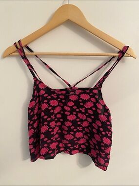 Ali Kris Black and Pink Crop Daisy Tank Size M